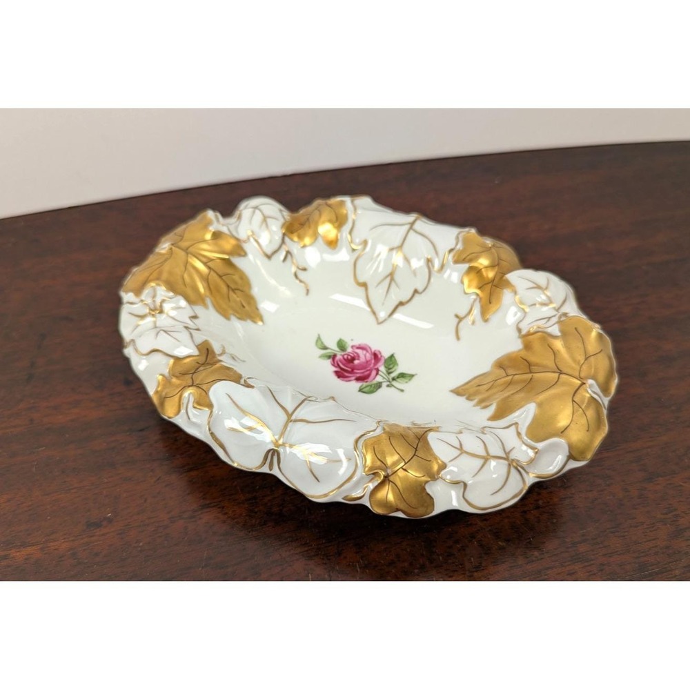 Von Schierholz Germany Gold‎ Ivy Leaf Porcelain Relish Tray 5890/91 Hand Painted